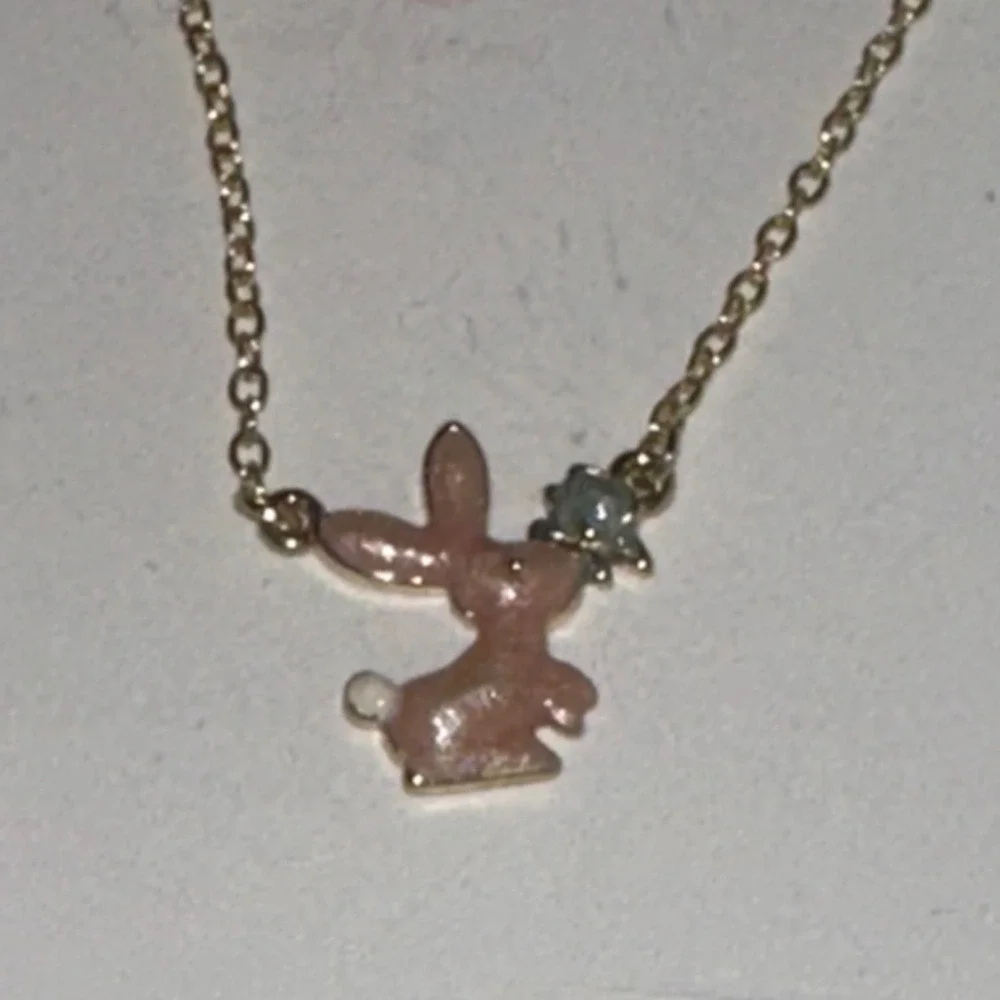 Girl Nation Pink Glitter Bunny Rabbit Necklace 14K Gold Plated Hypoallergenic
